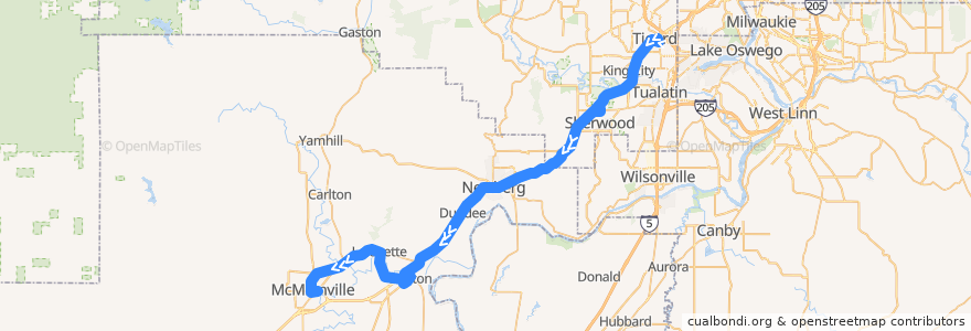 Mapa del recorrido Bus 46S: Tigard Transit Center => McMinnville de la línea  en Oregon.