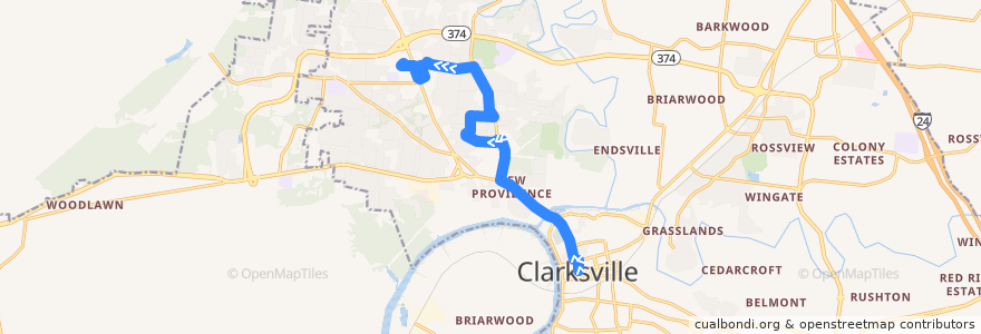 Mapa del recorrido Bus 4: Clarksville Transit Center => Fort Campbell Walmart de la línea  en Clarksville.