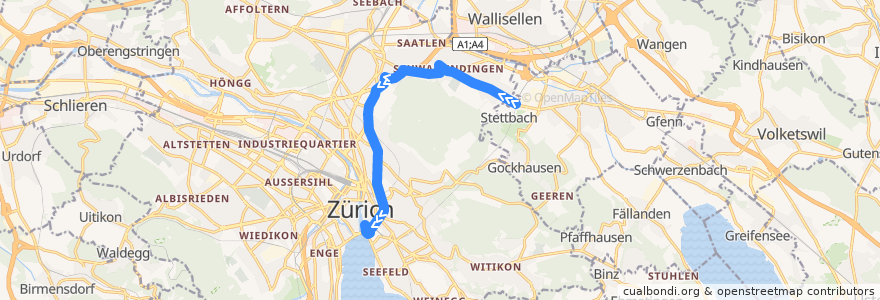 Mapa del recorrido Bus N11: Stettbach → Bellevue de la línea  en Zurigo.