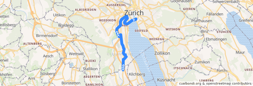 Mapa del recorrido Bus N12: Wollishofen → Bellevue de la línea  en Zürich.