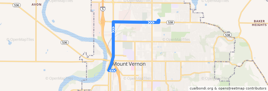 Mapa del recorrido 205 - Skagit Station to Skagit Valley College de la línea  en Mount Vernon.