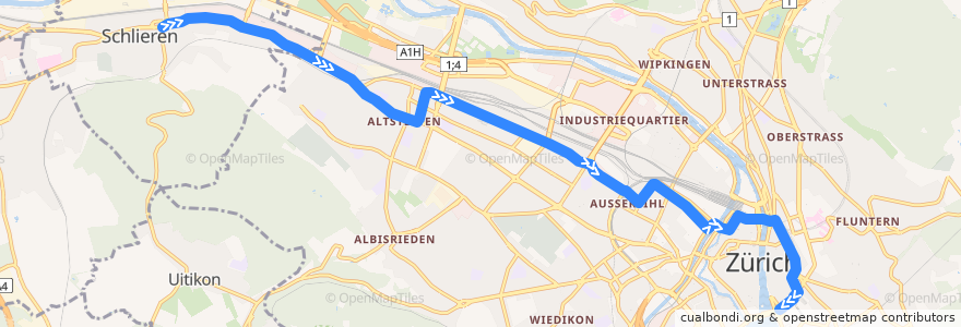 Mapa del recorrido Bus N2: Schlieren → Bellevue de la línea  en Zürich.