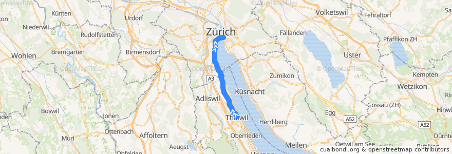 Mapa del recorrido Bus N15: Thalwil → Bellevue de la línea  en زوریخ.