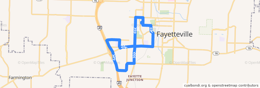 Mapa del recorrido Purple Reduced Bus Route de la línea  en Fayetteville.