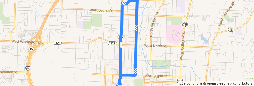 Mapa del recorrido Blue Bus Route de la línea  en Fayetteville.
