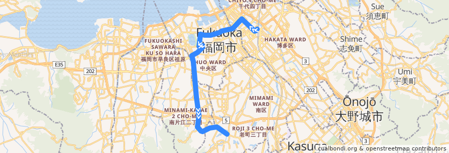 Mapa del recorrido 油山線 博多バスターミナル⇒桧原営業所 de la línea  en فوكوكا.