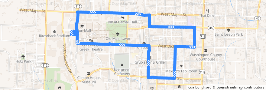 Mapa del recorrido Brown Bus Route de la línea  en Fayetteville.