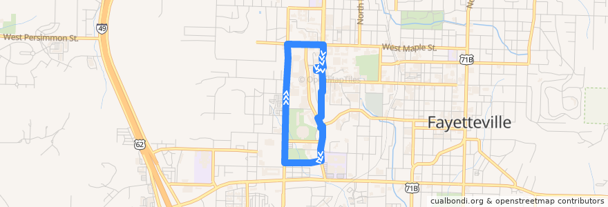 Mapa del recorrido Green Bus Route de la línea  en Fayetteville.