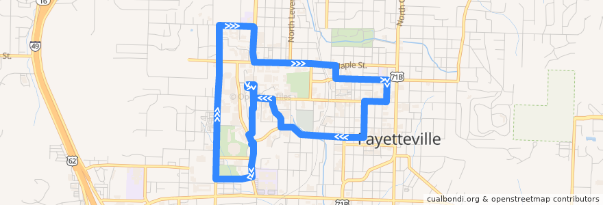 Mapa del recorrido Green Reduced Bus Route de la línea  en Fayetteville.