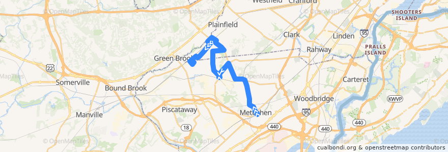 Mapa del recorrido NJTB - 819 - Metuchen to Piscataway (Weekdays) de la línea  en Nova Jérsei.