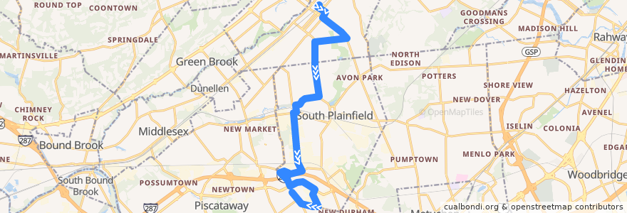 Mapa del recorrido NJTB - 819 - Plainfield to South Plainfield (Weekdays) de la línea  en Nova Jérsei.