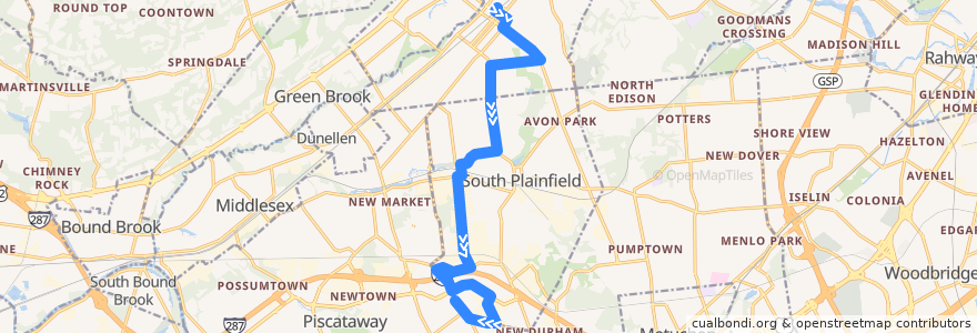 Mapa del recorrido NJTB - 819 - Plainfield to South Plainfield (Weekdays) de la línea  en New Jersey.