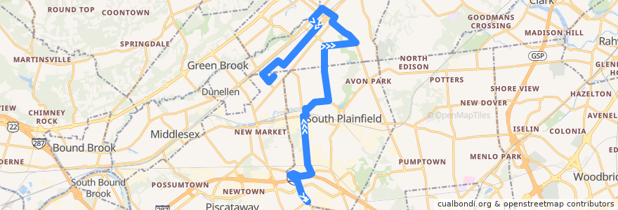 Mapa del recorrido NJTB - 819 - South Plainfield to Piscataway (Saturdays) de la línea  en New Jersey.