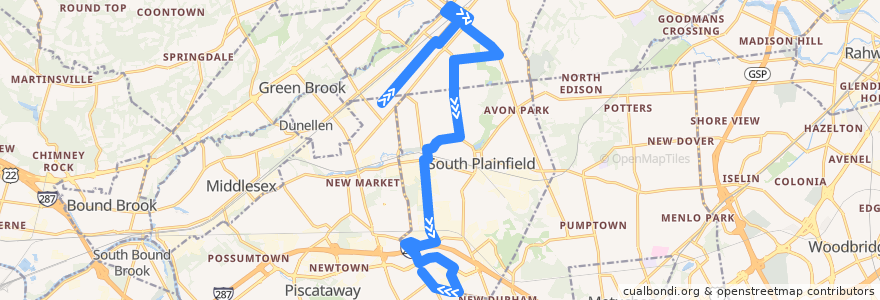 Mapa del recorrido NJTB - 819 - Piscataway to South Plainfield (Saturdays) de la línea  en New Jersey.
