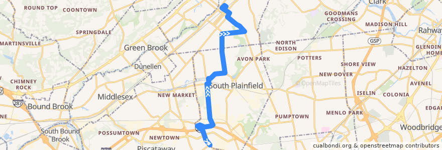 Mapa del recorrido NJTB - 819 - South Plainfield to Plainfield (Weekdays) de la línea  en New Jersey.