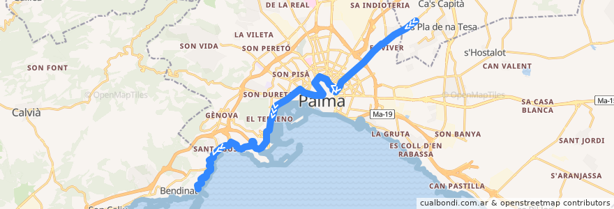 Mapa del recorrido Bus 3: Es Pont d'Inca → Illetes de la línea  en Îles Baléares.