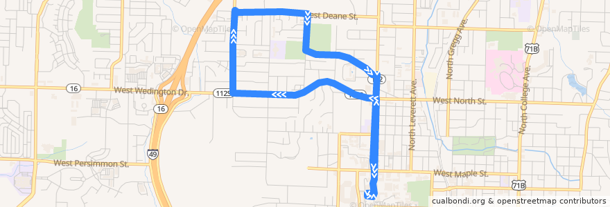 Mapa del recorrido Orange Bus Route de la línea  en Fayetteville.