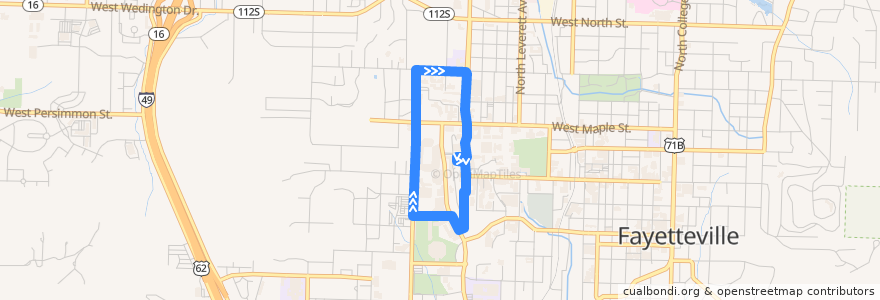 Mapa del recorrido Yellow Bus Route de la línea  en Fayetteville.