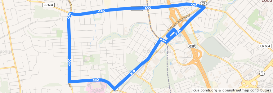 Mapa del recorrido NJTB - 801 - PM de la línea  en Edison.