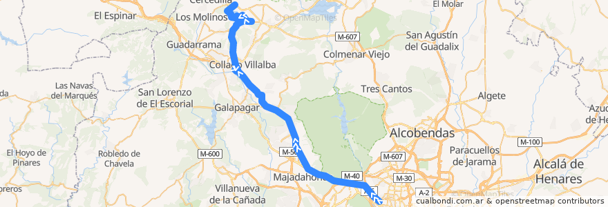 Mapa del recorrido Bus 691 por Montellano: Madrid (Moncloa) → Navacerrada de la línea  en Comunidad de Madrid.