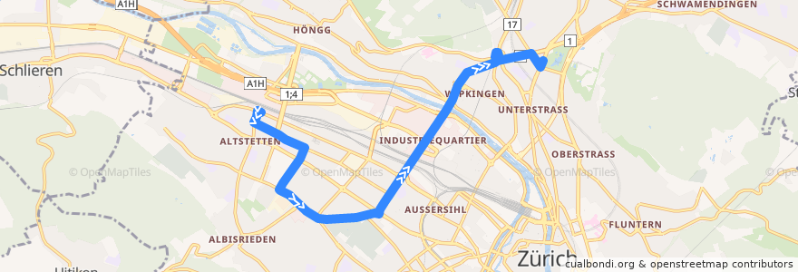 Mapa del recorrido Bus 83: Zürich, Bahnhof Altstetten → Milchbuck de la línea  en 蘇黎世.