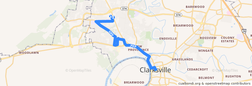 Mapa del recorrido Bus 3: Fort Campbell Walmart => Clarksville Transit Center de la línea  en Clarksville.
