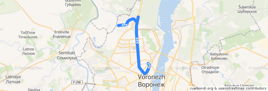 Mapa del recorrido Автобус №49Б: Ж/д Вокзал — Военный городок — Пос. Подгорное de la línea  en городской округ Воронеж.