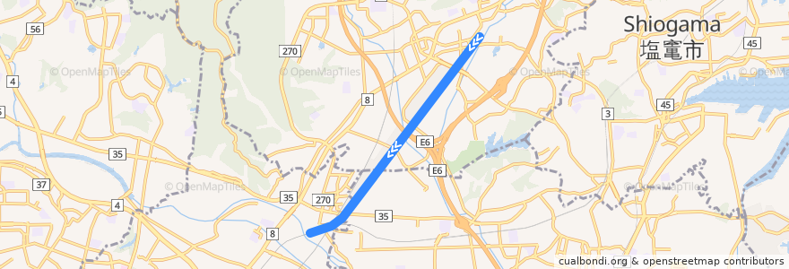 Mapa del recorrido JR東北本線利府支線(上り) de la línea  en 宮城県.