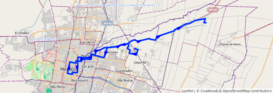 Mapa del recorrido 56 - El Carmen - Alameda - Centro -Colonia Segovia de la línea G05 en Mendoza.