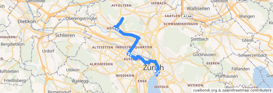 Mapa del recorrido Bus N8: Bellevue → ETH Hönggerberg de la línea  en Zürich.