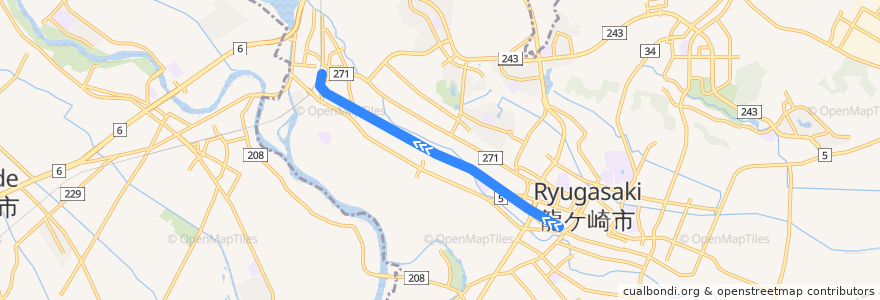 Mapa del recorrido 関東鉄道竜ヶ崎線 de la línea  en Ryugasaki.