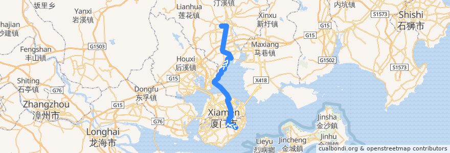 Mapa del recorrido Bus 快5 (BRT): 前埔枢纽站 => 同安枢纽站 de la línea  en Fujian.