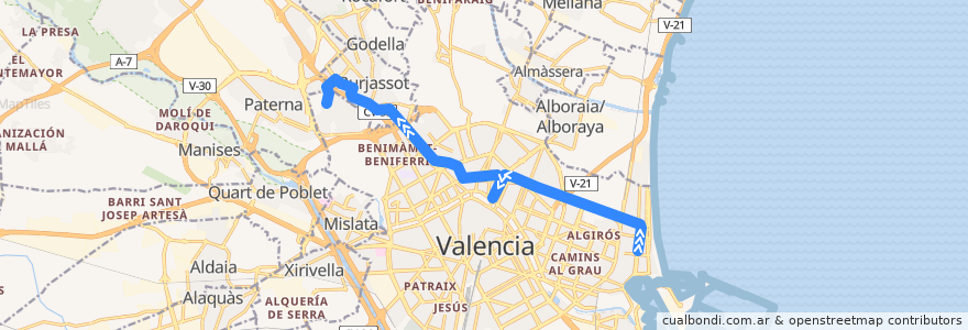 Mapa del recorrido Línia 4: Dr. Lluch => Fira València de la línea  en València / Valencia.