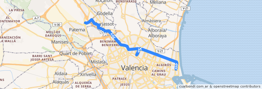 Mapa del recorrido Línia 4: Dr. Lluch => Lloma Llarga - Terramelar de la línea  en València / Valencia.