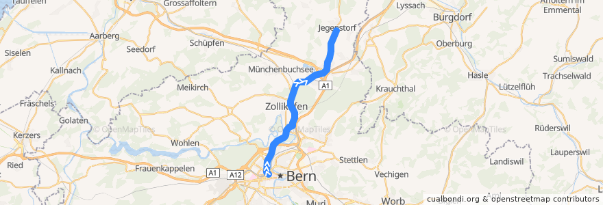 Mapa del recorrido S8: Bern RBS => Jegenstorf de la línea  en Verwaltungskreis Bern-Mittelland.