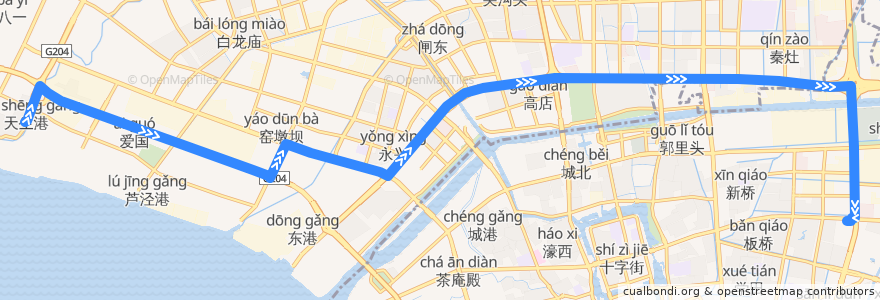 Mapa del recorrido 73路: 天生港 => 校西公交停车场 de la línea  en Chongchuan District.