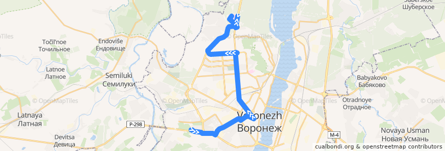 Mapa del recorrido Автобус №72: Комарова — Областной Роддом de la línea  en городской округ Воронеж.