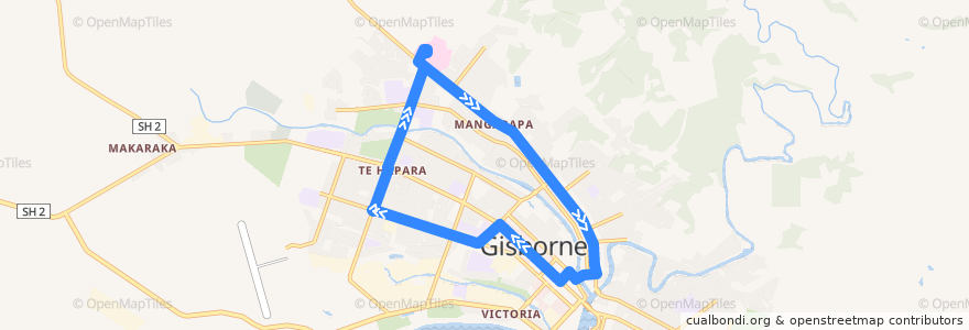 Mapa del recorrido City to Hospital via Elgin Shops de la línea  en Gisborne District.