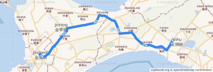 Mapa del recorrido 金門縣公車2路 金城站—山外站 de la línea  en Kinmen.