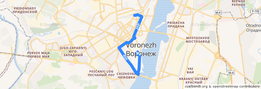 Mapa del recorrido Автобус №93: Митрофановский источник — Ж/д Вокзал de la línea  en городской округ Воронеж.