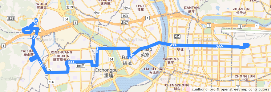 Mapa del recorrido 新北市 803 五股-松山機場 (往程) de la línea  en Nouveau Taipei.