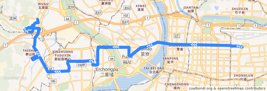 Mapa del recorrido 新北市 803 松山機場-五股 (返程) de la línea  en Nouveau Taipei.