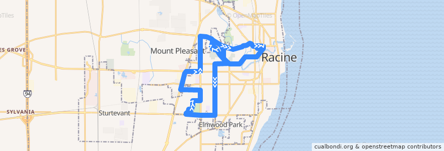 Mapa del recorrido Ryde Route 86 de la línea  en Racine County.