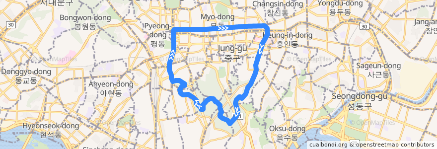 Mapa del recorrido 서울 시내버스 04 de la línea  en 서울특별시.