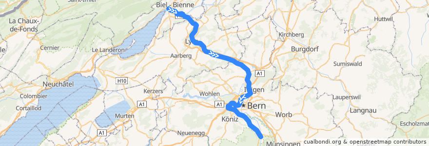 Mapa del recorrido S3: Biel/Bienne => Belp de la línea  en Berna.