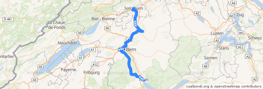 Mapa del recorrido S44: Thun => Solothurn de la línea  en Berna.