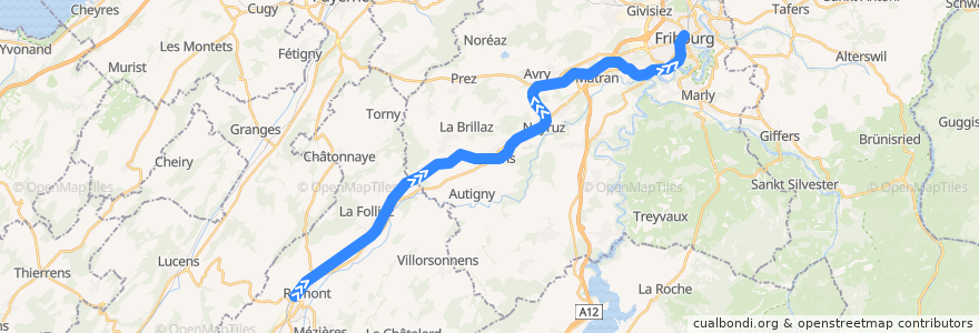 Mapa del recorrido S40: Romont => Fribourg de la línea  en Switzerland.