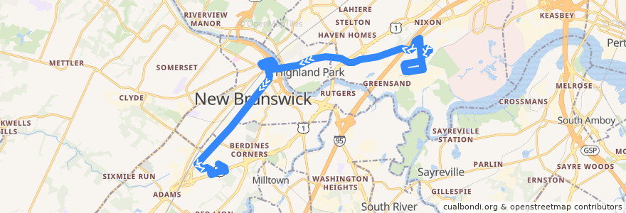 Mapa del recorrido NJTB - 814 - Middlesex County College to North Brunswick de la línea  en Middlesex County.