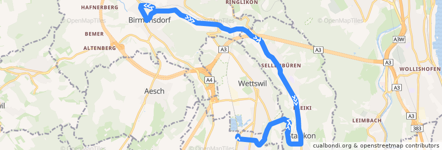 Mapa del recorrido Bus 227: Birmensdorf, Bahnhof => Bonstetten-Wettswil, Bahnhof (NVZ) de la línea  en 취리히.