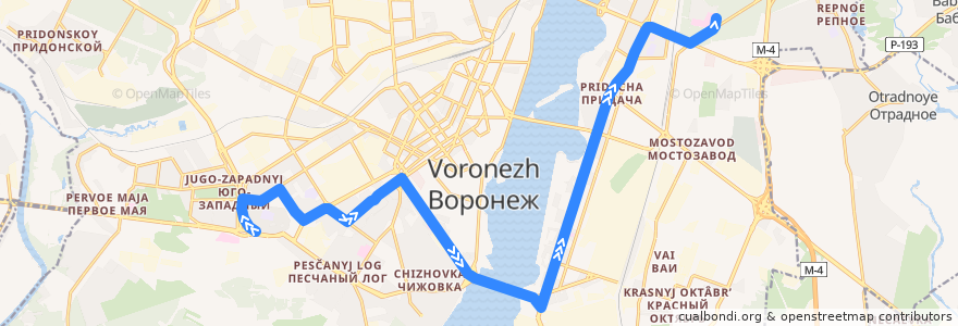 Mapa del recorrido Автобус №120В: Героев Сибиряков — ВОГРЭС — Больница Электроника de la línea  en городской округ Воронеж.